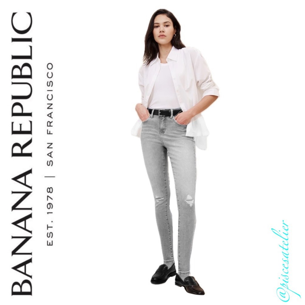 Banana Republic Skinny Fit Distressed Jeans in Light Gray Wash, Women’s Size 25P
